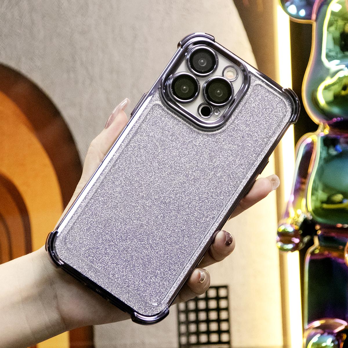 Glitter Clear Four Corners Anti Fall Transparent Plating Phone Case For iPhone 16 15 14 13 12 11 XR XSMax X/XS Built-in Camera Protector Hard Full Cover