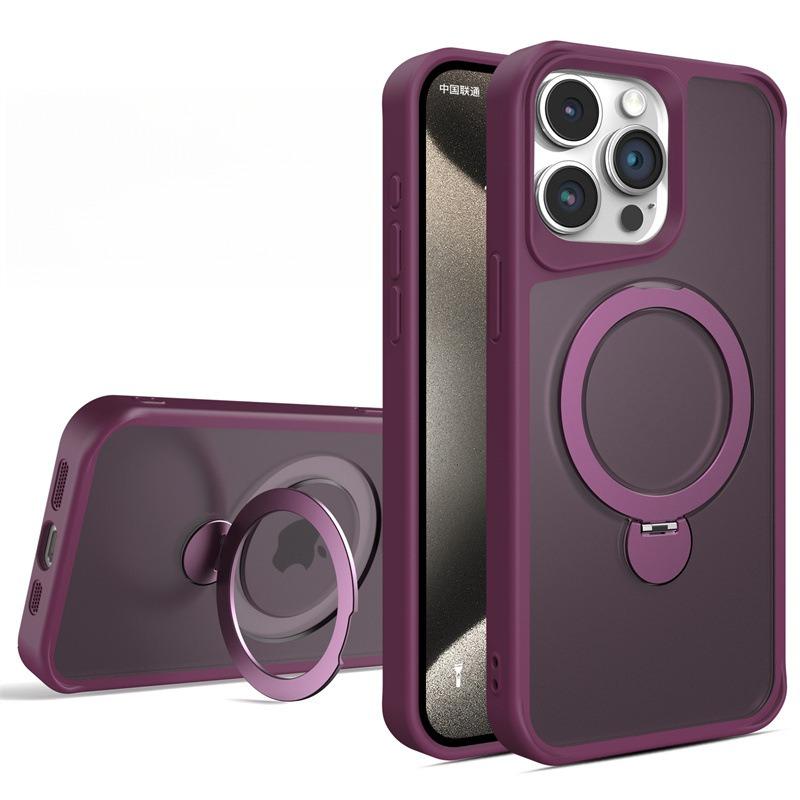 Slim PC Strong Magnetic Phone Case with 360 Rotating Metal Kickstand For iPhone 16ProMax 15 14 13 12 11 Skin Feel Bumper Shockproof Hard Full Cover