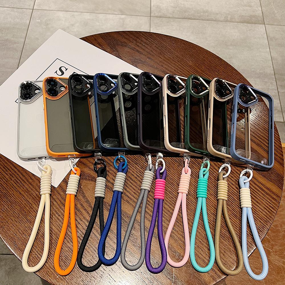 Colorful Crystal High Definition Clear Magnetic Phone Case with Woven Wristband For iPhone 16ProMax 16 15 14 13 12 11 Pro Max Plus Transparent HD Len Protection Hard Full Cover