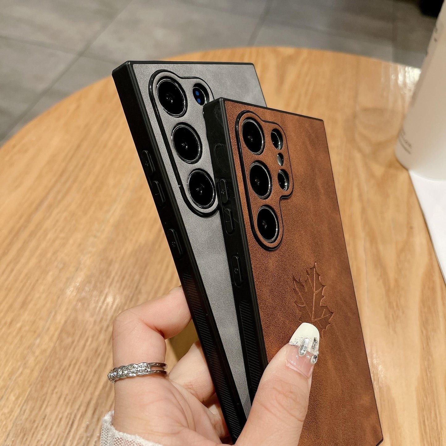 For Samsung S25Ultra S25Edge S24 S23 S22 S21 Note20 A16 A26 A36 A55 A56 Case, Maple Leaf Pattern Matte Suede Leather Shockproof Hard Phone Case