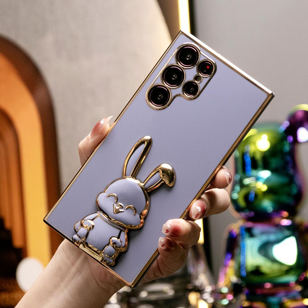 Rabbit Stand Plating Phone Case for Samsung S25Ultra S25Plus S25 S24Ultra S24Plus S24 S24FE