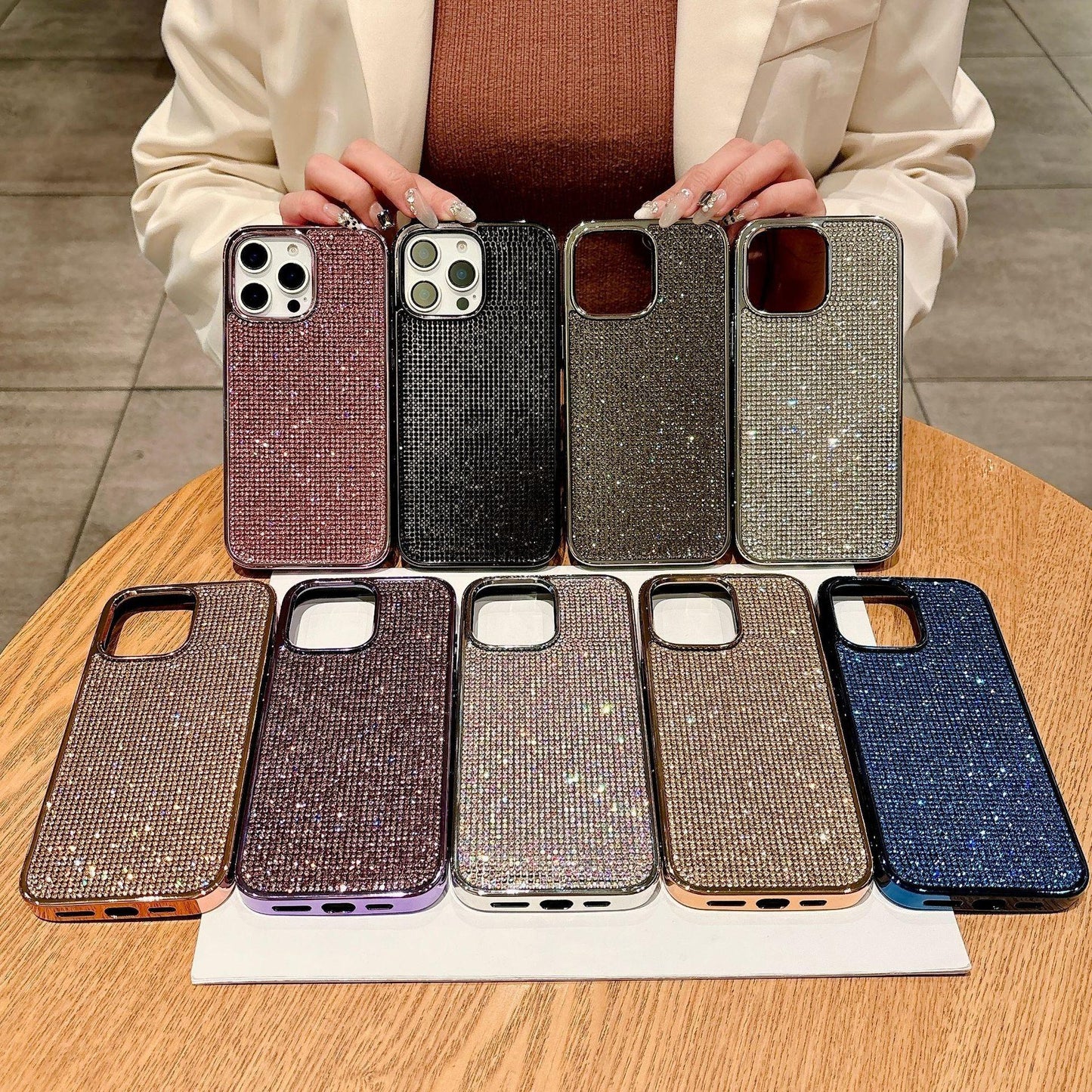 Luxury Rhinestone Glitter Plating Slim PC Phone Case For iPhone 16ProMax 15 14 13 Hard Full Cover