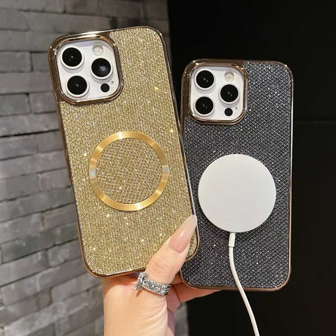For iPhone 16ProMax 16 15 14 13 12 11 Phone Case, Luxury Slim Glitter Magnetic Pattern Plating Matte Leather Len Protection Shockproof Hard Full Cover