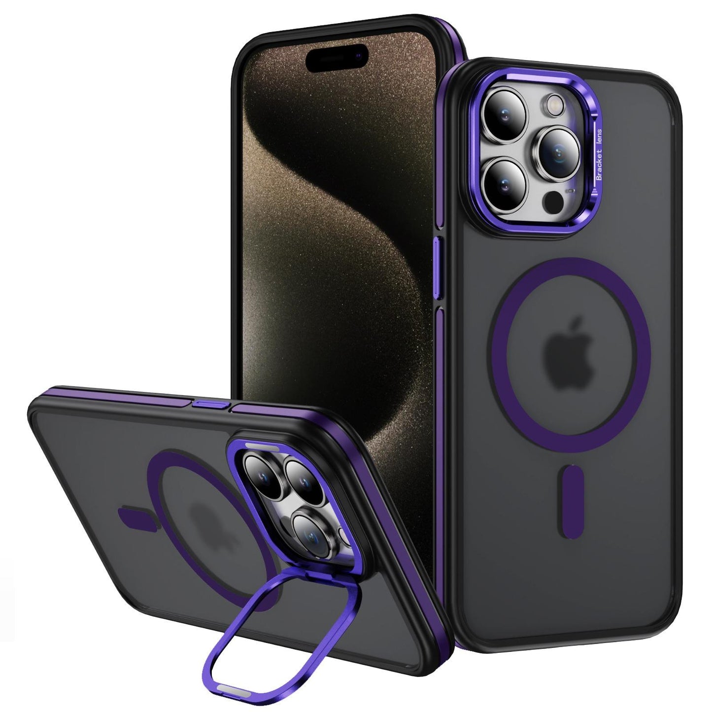 Two-Tone Matte Transparent Anti-Dust Anti-Fall Bumper Shockproof Strong Magnetic Phone Case With Metal Camera Kickstand for iPhone 16ProMax 16 15 14 13 12 11 XR Bumper Hard Cover