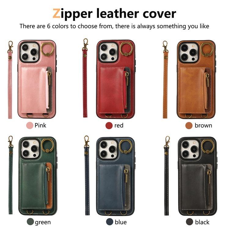 For iPhone 16ProMax 16 15 14 13 12 Leather Phone Case with Double Folding Wallet Wristband, Anti-Fall Card Bag Kickstand Shockproof Business Hard Full Cover