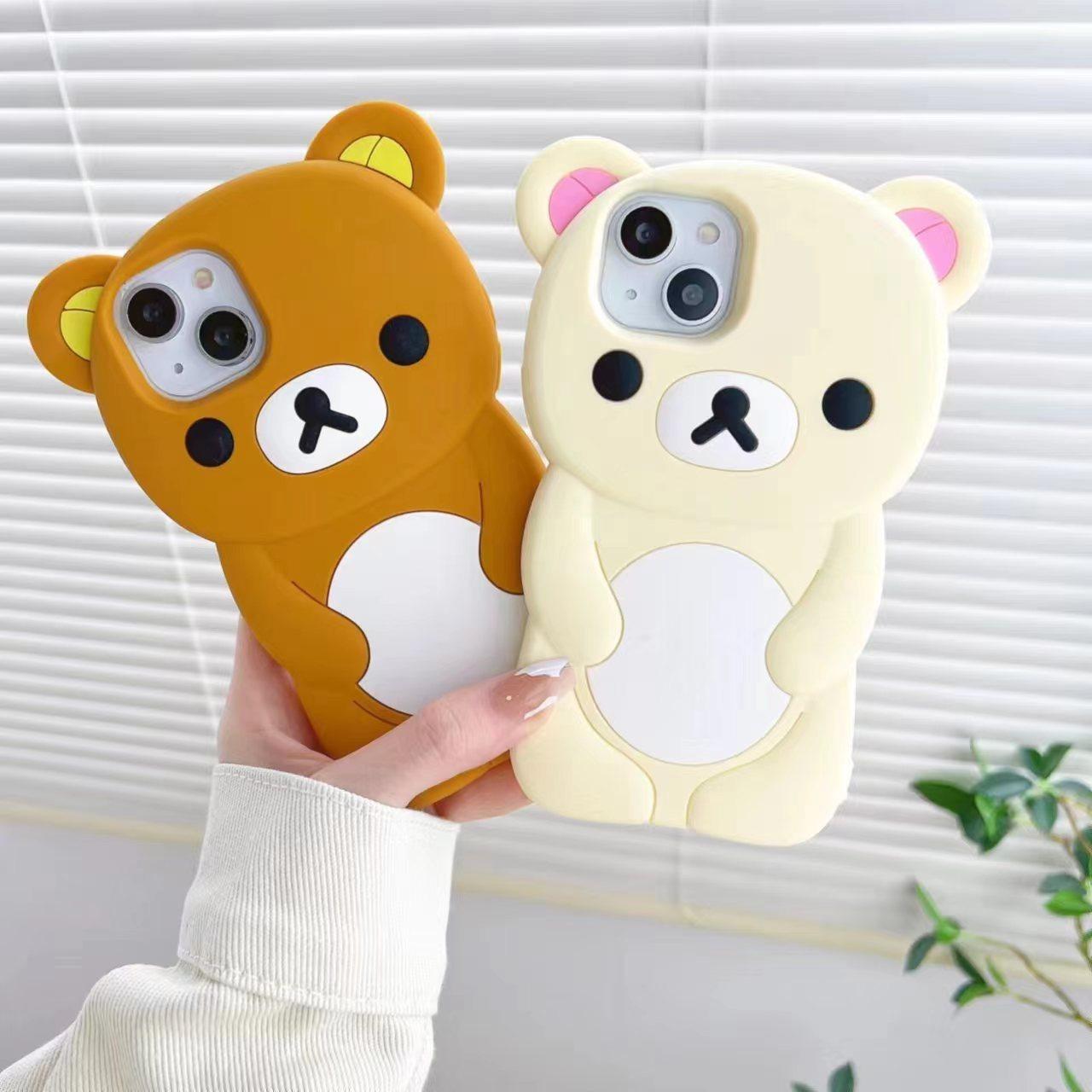 Full Silicone Lovely Bear Protection Shockproof Phone Case For iPhone 16ProMax 15 14 13 12 11 Skin Feel Soft Full Cover