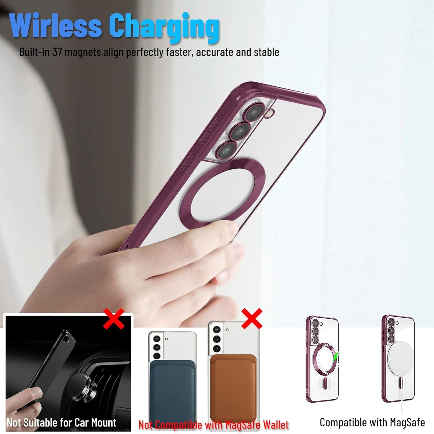Transparent Magnetic For Samsung A14 A15 A16 A24 A25 A26 A34 A35 A36 A54 A55 A56 A05 A05S A06 Case, Electroplated Clear Slim Phone Case with Camera Protection Shockproof Cover
