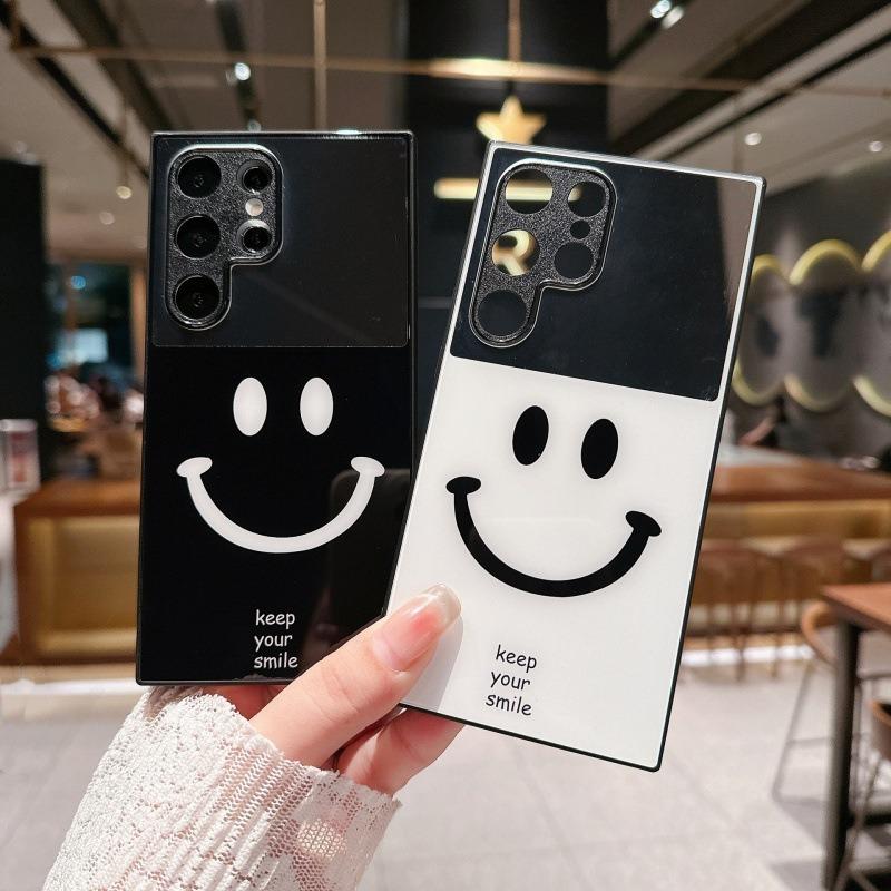 For Samsung S25Ultra S25 S24 S23 S22 S21 Phone Case, Luxury Glitter Mirror Smiling Face Plating Acrylic, Camera Protection Hard Full Cover