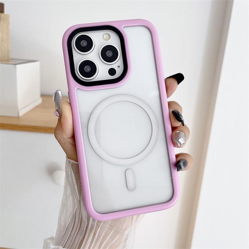 Two-tone Macaron Acrylic Transparent Magnetic Len Protection Phone Case For iPhone 16ProMax 15 14 13 12 11, Hard Shockproof Full Cover