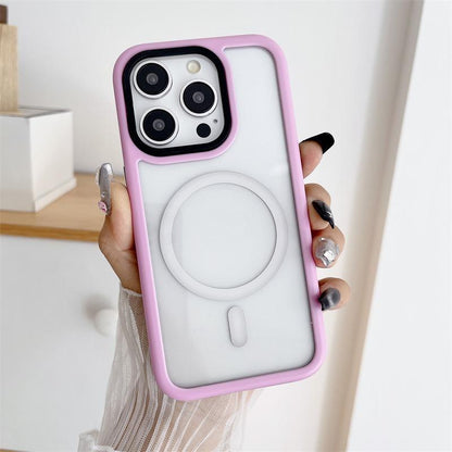 Two-tone Macaron Acrylic Transparent Magnetic Len Protection Phone Case For iPhone 16ProMax 15 14 13 12 11, Hard Shockproof Full Cover