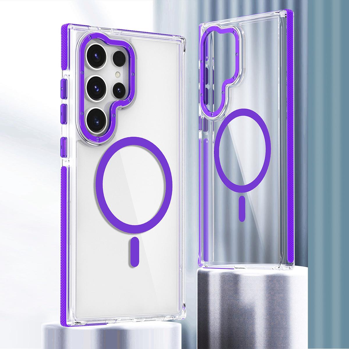 Clear Dual Color Strong Magnetic Wireless Charging Case For Samsung S25Ultra S24+ S23FE A14 A15 A16 A24 A25 A34 A35 A54 A55 Clear Shockproof Metal Camera Frame Bumper TPU Acrylic Hard Cover