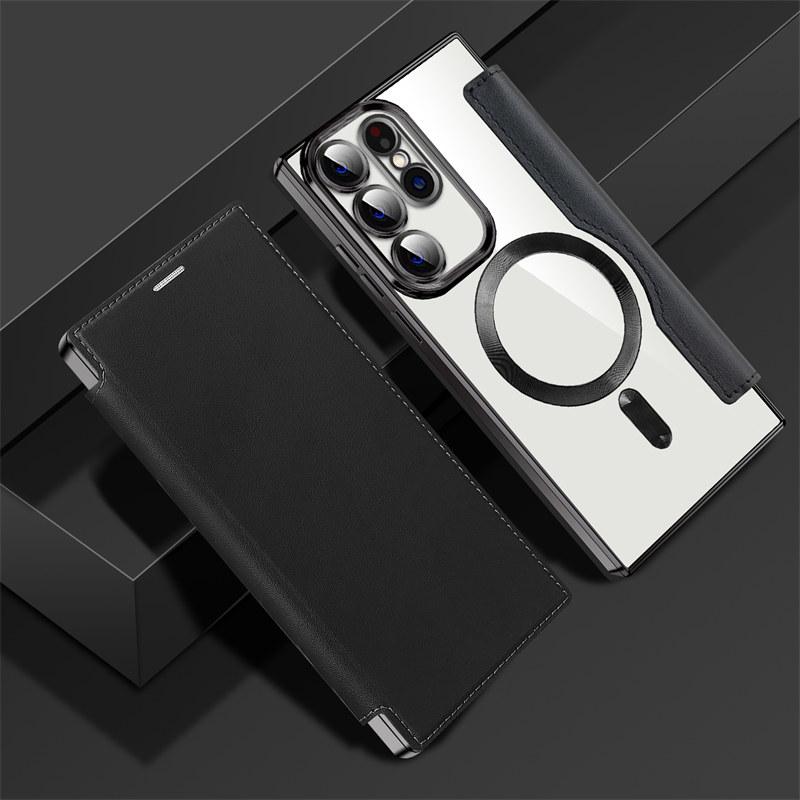 Luxury Flip Leather Magnetic Wireless Charging Phone Case For Samsung S25 S24 S23 S22 Stand Card Slots Bag Cover