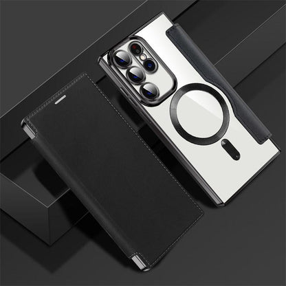 Luxury Flip Leather Magnetic Wireless Charging Phone Case For Samsung S25 S24 S23 S22 Stand Card Slots Bag Cover