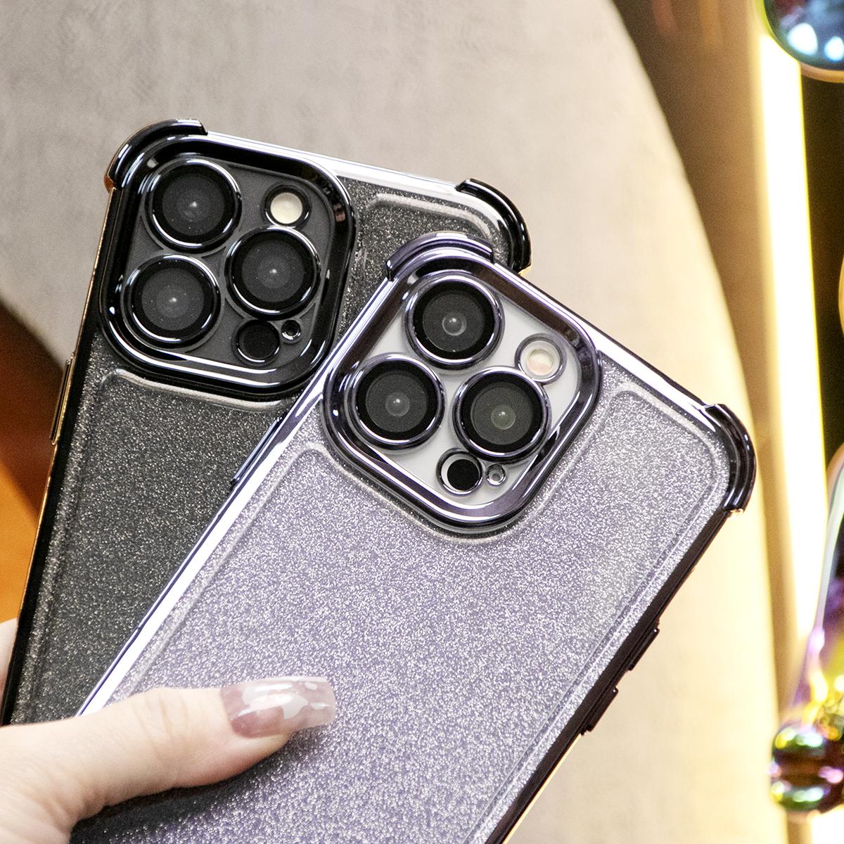 Glitter Clear Four Corners Anti Fall Transparent Plating Phone Case For iPhone 16 15 14 13 12 11 XR XSMax X/XS Built-in Camera Protector Hard Full Cover