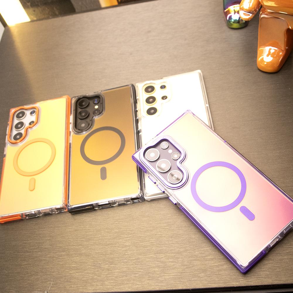 Laser Gradient Chameleon Strong Magnetic Phone Case For Samsung S25Ultra S25 S24 S23 S22 S21FE A06 A15 A16 A25 A35 A36 A53 A54 A55 Metal Frame Acrylic Shockproof Cover