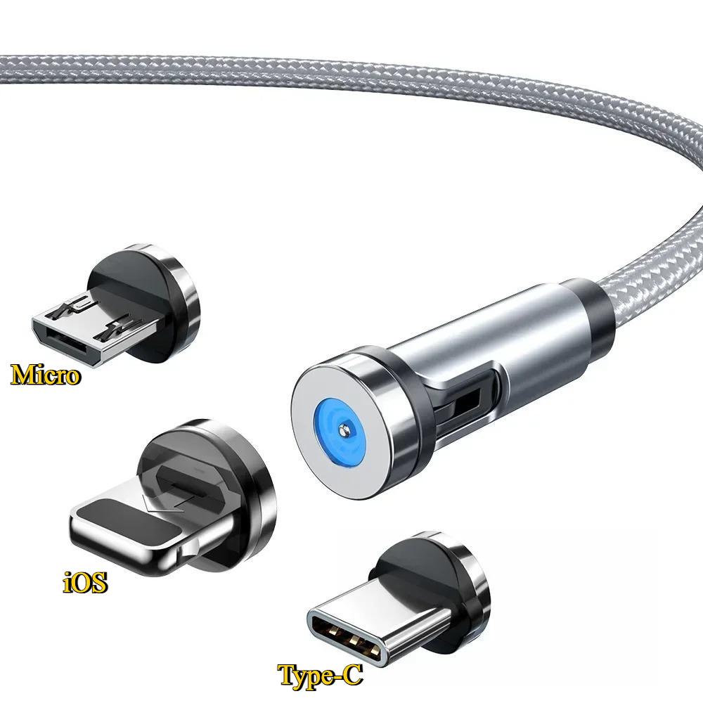 1m/2m/3m Magnetic Charging Cable 540° Rotating Magnetic Phone Charger Cable - 90° Angle Connector, Nylon-Braided Cords For iPhone For Samsung Smart Phone Accessories