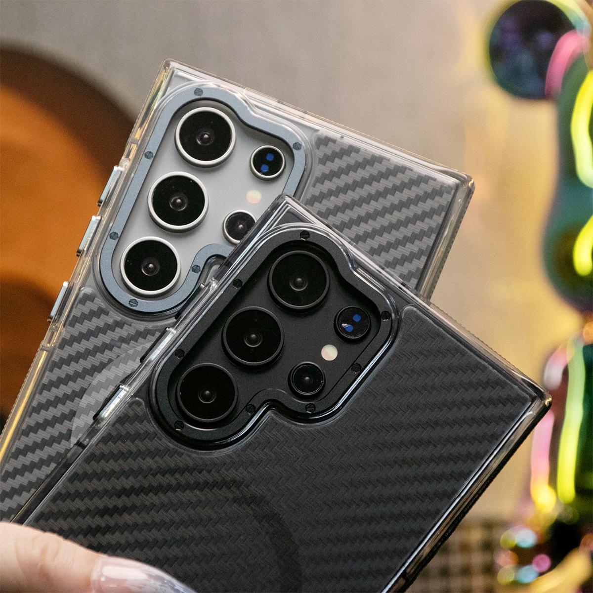 Strong Magnetic Carbon Fiber Phone Case, With MultiFunctional Wristband, Metal Hardware Acrylic, Shockproof Anti-Fall Bumper For Samsung S25Ultra S25 S24 S23 S21FE A14 A15 A24 A25 A35 A54 A55 A05