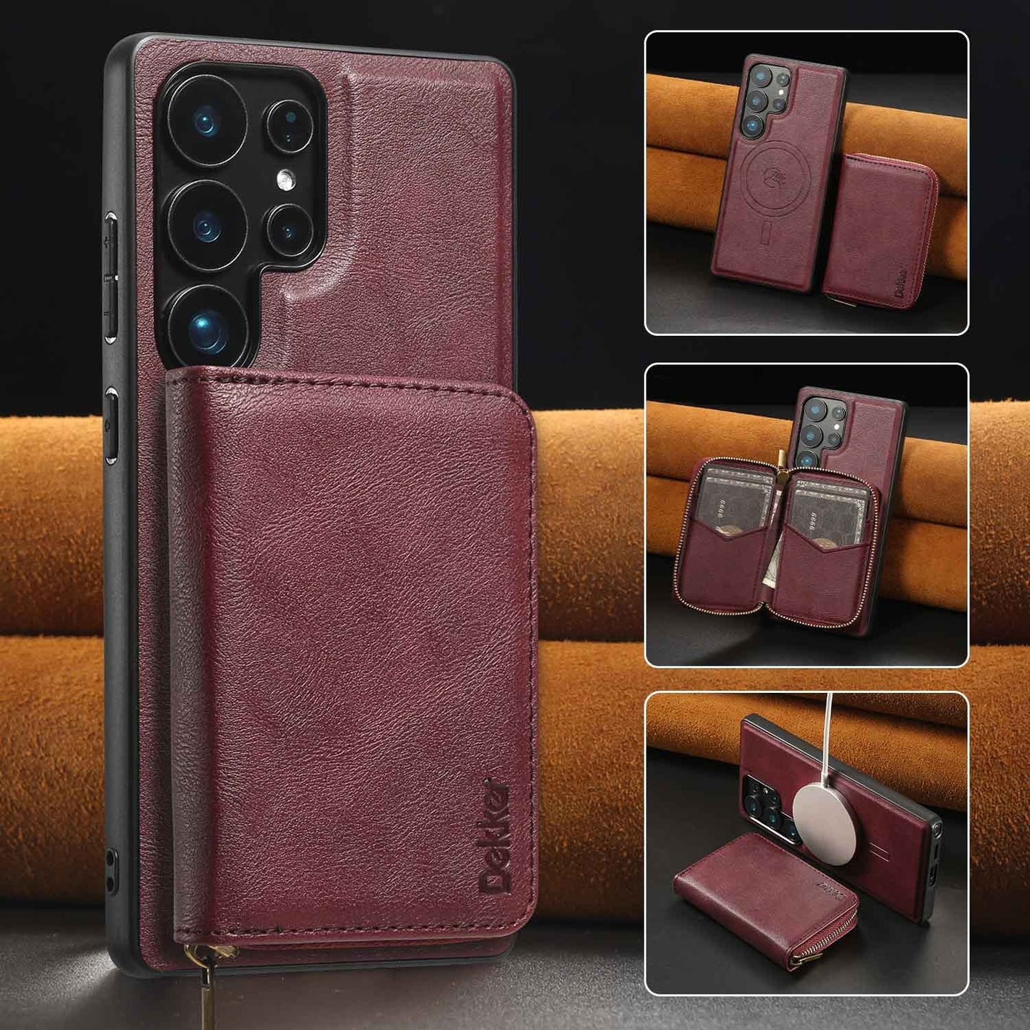 For Samsung S25 S24 S23 A16 A15 A36 A35 A56 A55 A53 Leather Phone Case with Strong Magnetic Wallet, Anti-Fall Card Bag Kickstand for Magsafe Shockproof Business Hard Full Cover
