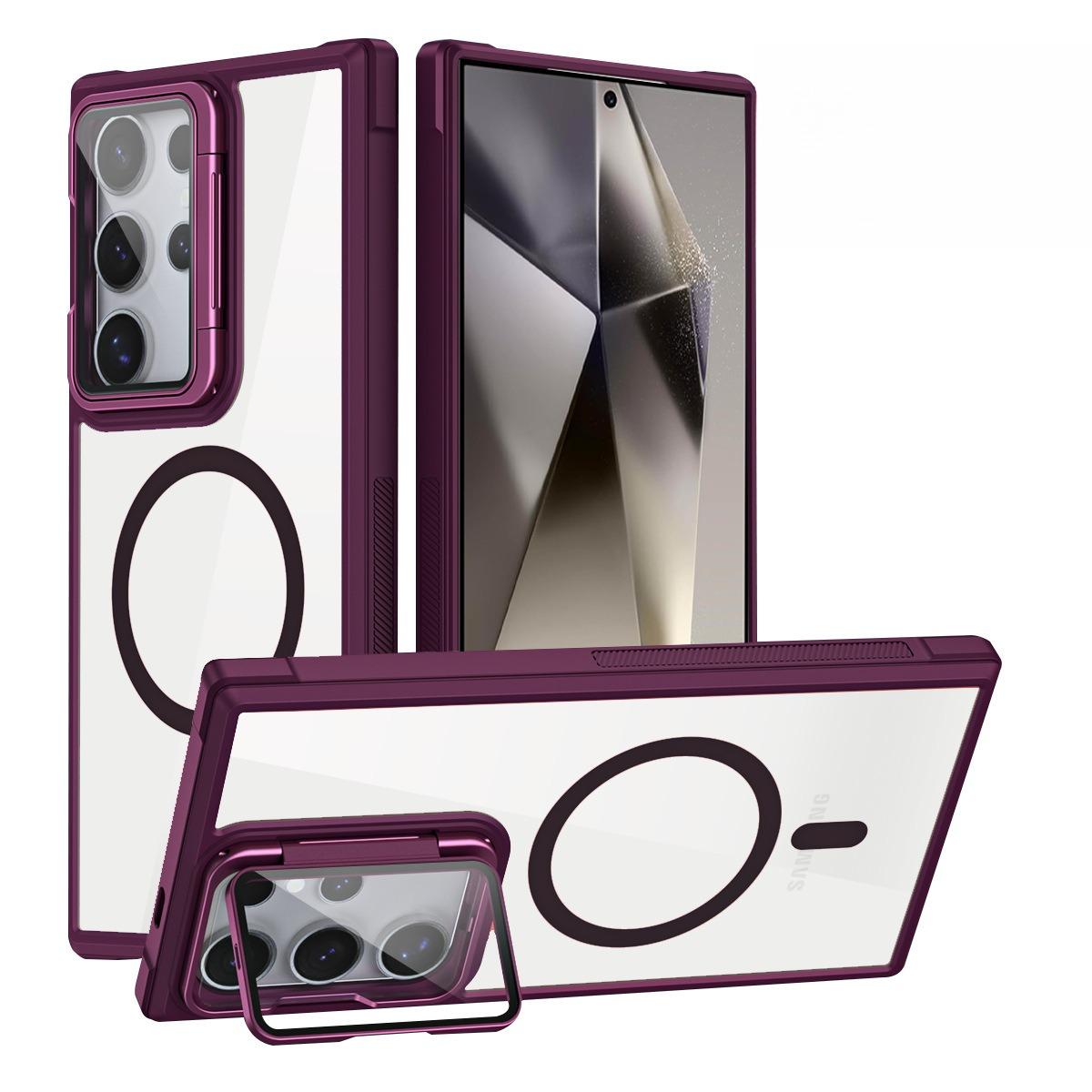 For Samsung S25Ultra S25 S24 S23 S21FE S20FE Strong Magnetic Phone Case, Glass Camera Kickstand Protection, HD Acrylic Four Corner Shockproof Bumper Hand Feel Hard Full Cover