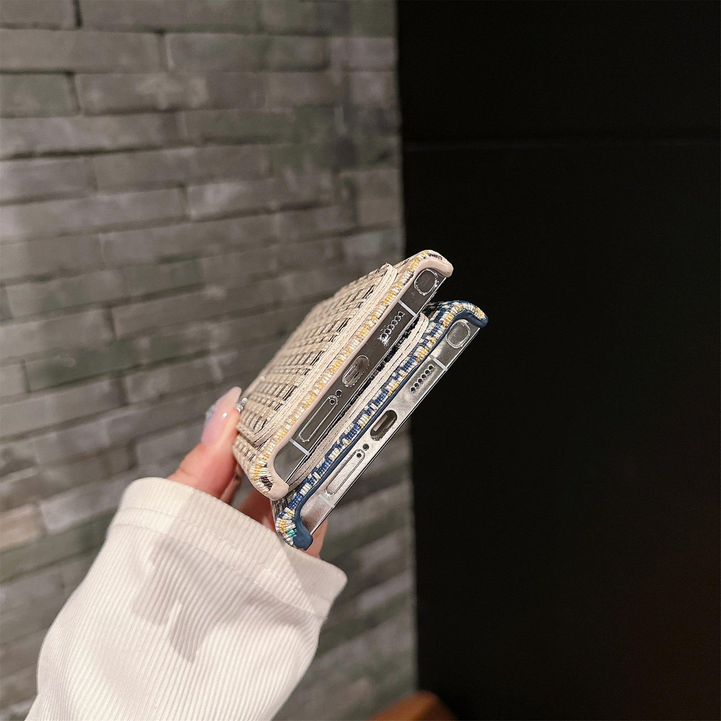 For Samsung S25Ultra S24 S23 S22 Phone Case, Gradient Grid Mosaic Wallet Woven Pattern Fabrics Card Slot Shockproof Hard Full Cover