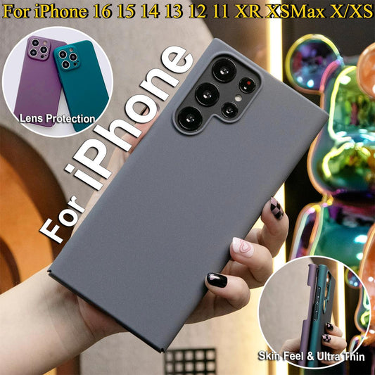 Ultra Thin Sandstone Feel Matte Hard Phone Case For iPhone 16 15 14 13 12 11 XR XSMax X/XS Full Hard Protect Back Phone Cover