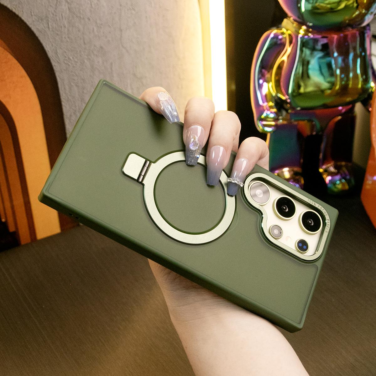 For Samsung S25Ultra S25 S24Ultra S24 S23Ultra S23 Plus Phone Case, Clear Matte Acrylic Strong Magnetic Metal Frame Kickstand [Not Yellowing] Shockproof Hard Full Cover