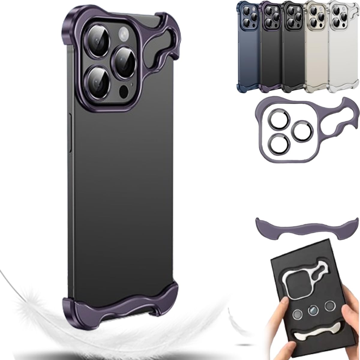 Special-Shaped Metal Corner Pad Anti-Fall Phone Case Suitable For iPhone 16 15 14 13 Pro Max, Borderless Slim No Back Bumper with Camera Cover Bumper Phone Case