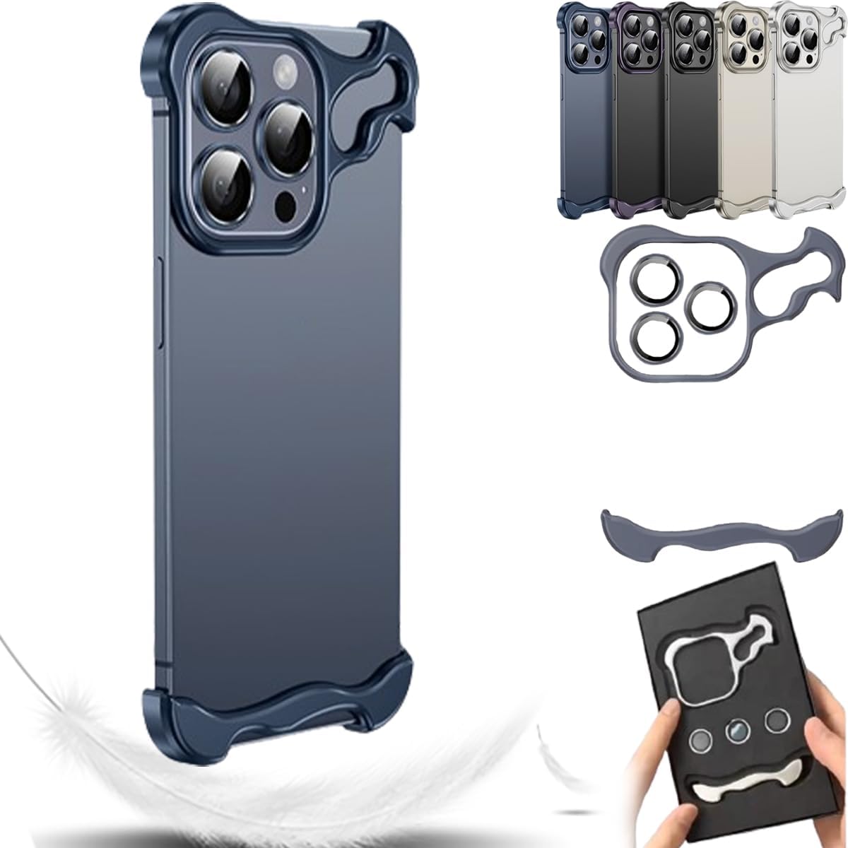 Special-Shaped Metal Corner Pad Anti-Fall Phone Case Suitable For iPhone 16 15 14 13 Pro Max, Borderless Slim No Back Bumper with Camera Cover Bumper Phone Case