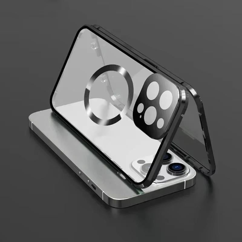 360 Full Protection Metal Magnetic Double Sided Phone Case For iPhone 16 15 14 13 12 Pro Max Plus For Magsafe Case Glass Magnetic Ring For Wireless Charging Snap Lock Full Cover