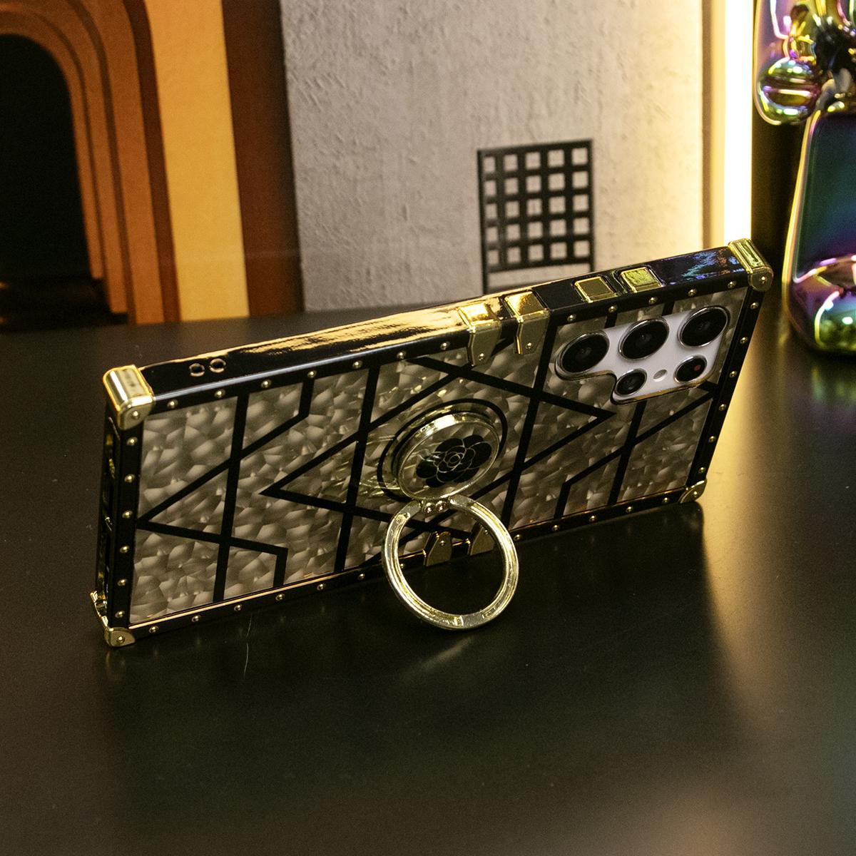 Luxury Glitter Phantom Stripe Flower Heavy Duty Protection Ring Stand Cover Plating Phone Case For Samsung S25Ultra S25 S24 S23 S22 S21 FE Plus Ultra Note20 A55 A54 A35 A34 A25 A24 A15 A14