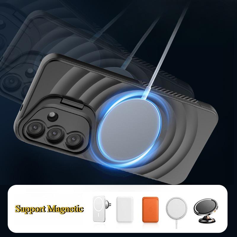 Matte Ripple Pattern Magnetic Phone Case with Camera Kickstand For Samsung S25Ultra S25Plus S25 Skin Feel Shockproof Soft Full Cover