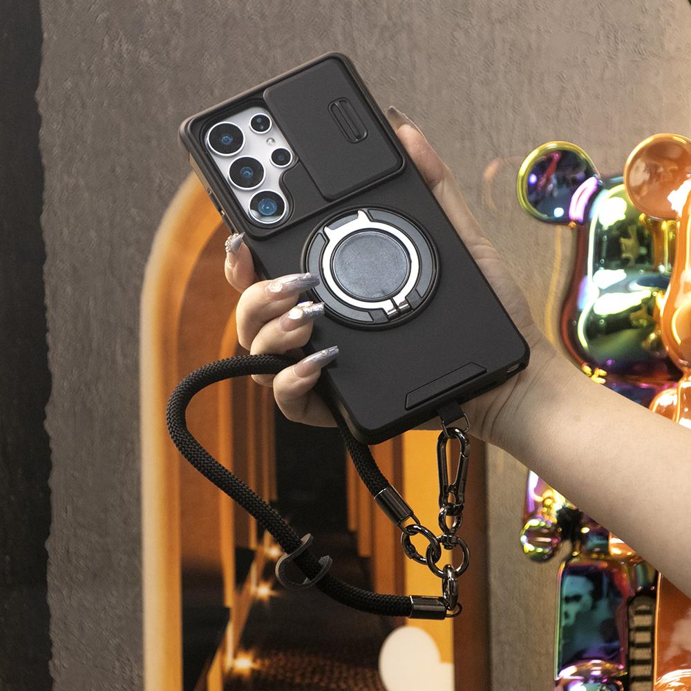 Removable Dust-proof Lens Cap Protection Phone Case 360 Rotating Metal Kickstand Wristband For Samsung S25Ultra S24 S23 S22 S21 Note20 A06 A15 A16 A25 A35 A36 A53 A54 A55 Shockproof Cover