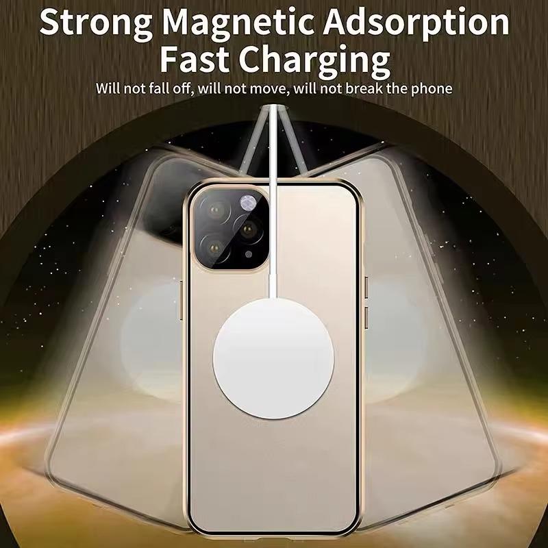 360 Full Protection Metal Magnetic Double Sided Phone Case For iPhone 16 15 14 13 12 Pro Max Plus For Magsafe Case Glass Magnetic Ring For Wireless Charging Snap Lock Full Cover