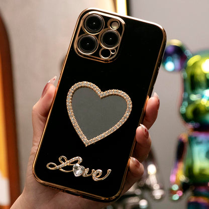 For iPhone 16 15 14 13 12 11 XR XSMax X/XS Phone Case, Love Heart Mirror, Plating Electroplate Luxury Elegant Case Camera Protector Shockproof Soft Cover