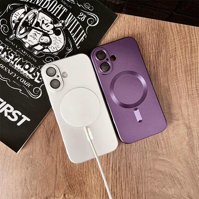 For iPhone 16 15 14 13 12 11 Pro Max Phone Case, Metallic Paint Magnetic Soft Metallic Glossy Slim, Full Camera Cover Protection Support Wireless Charging Phone Case