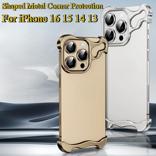 Special-Shaped Metal Corner Pad Anti-Fall Phone Case Suitable For iPhone 16 15 14 13 Pro Max, Borderless Slim No Back Bumper with Camera Cover Bumper Phone Case