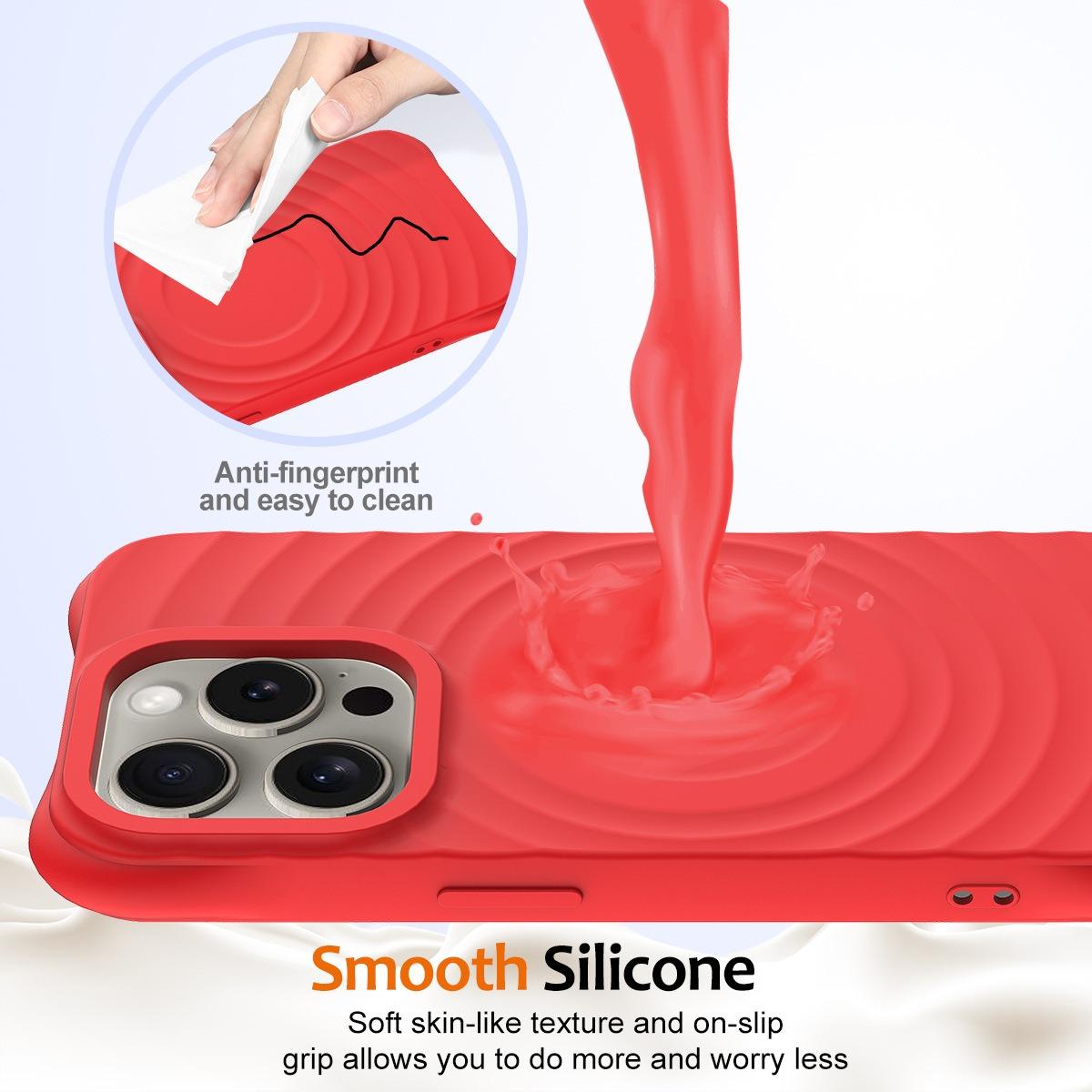 Matte Ripple Pattern Magnetic Silicone Phone Case For iPhone 16ProMax 16E 16 15 14 13 12 Skin Feel Heavy Duty Protection Shockproof Soft Full Cover