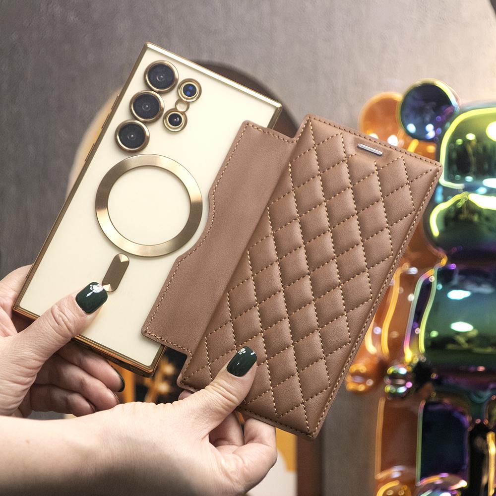 Strong Magnetic Suction Flip Leather Phone Case For Samsung S25Ultra S25 S24 S23 S22 Ultra Plus A15 A16 A35 A55 A05 Case High Leather Card Slot Equipped With Lens Protector Case