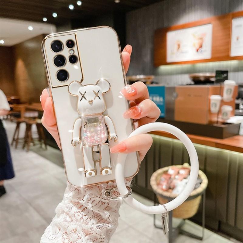 Plating Candy Bear Popstand Phone Case for Samsung Galaxy S25Ultra S25Plus S25 S24Ultra S24Plus S24 S24FE