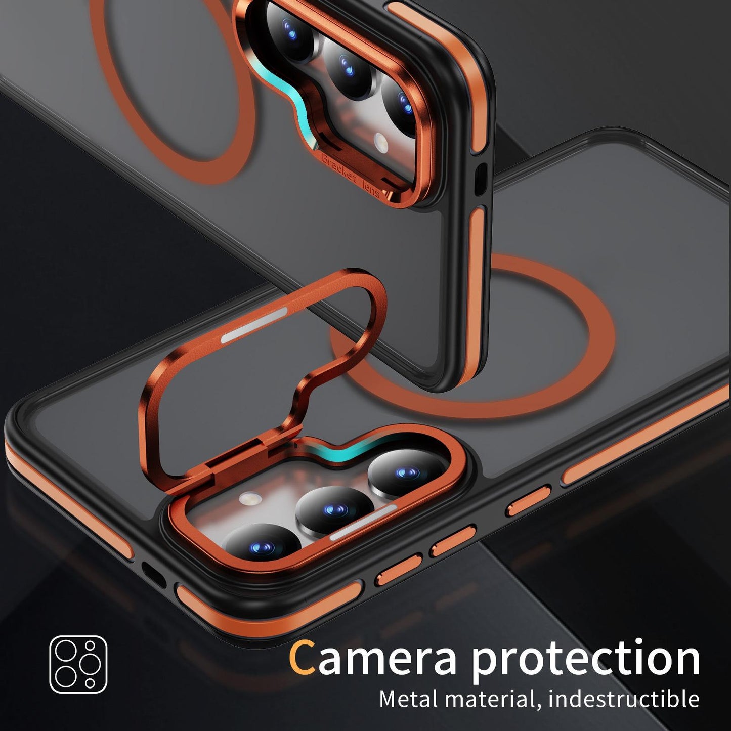 Two-tone Matte Transparent Anti-Dust Anti-Fall Bumper Shockproof Strong Magnetic Phone Case With Metal Camera Kickstand for Samsung S25Ultra S24 S23FE S23 A14 A15 A25 A35 A54 Bumper Hard Cover