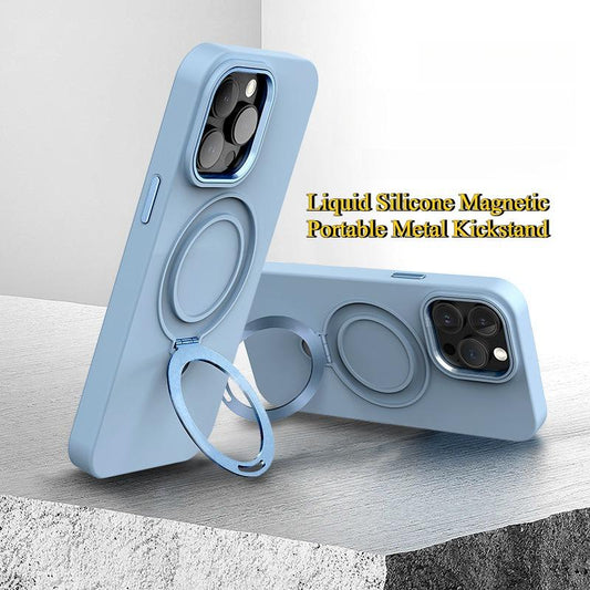Strong Magnetic Kickstand Phone Case For iPhone 15 14 13 12 for MagSafe, Skin-friendly Liquid Silicone Shockproof with Microfiber Lining Full Cover