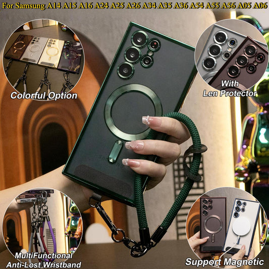 Plating Magnetic Wireless Charge Transparent Soft Phone Case With Multifunctional Climbing Rope For Samsung A14 A15 A16 A24 A25 A26 A34 A35 A36 A54 A55 A56 A05 A05S A06