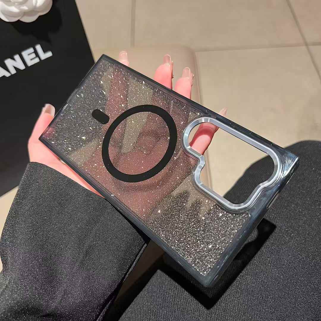 Glitter Transparent Strong Magnetic For Magsafe Phone Case For Samsung S25Ultra S25+ S25 S24Ultra S23FE S23Ultra S24 S23 Metal Frame Shockproof Bumper Acrylic Hard Cover