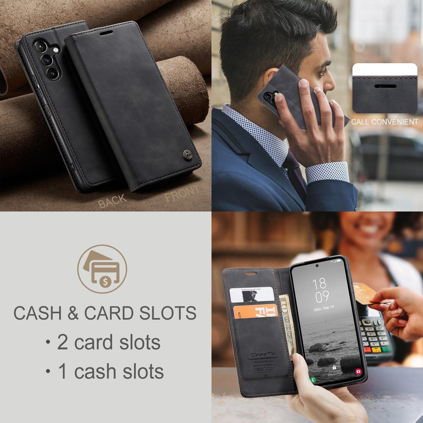 For Samsung A14 A15 A16 A24 A25 A26 A34 A35 A36 A53 A54 A55 A56 Case With Card Holder, Matte Wallet Case For Women Men, Durable Faux Leather Kickstand Magnetic Clasp Shockproof Phone Case