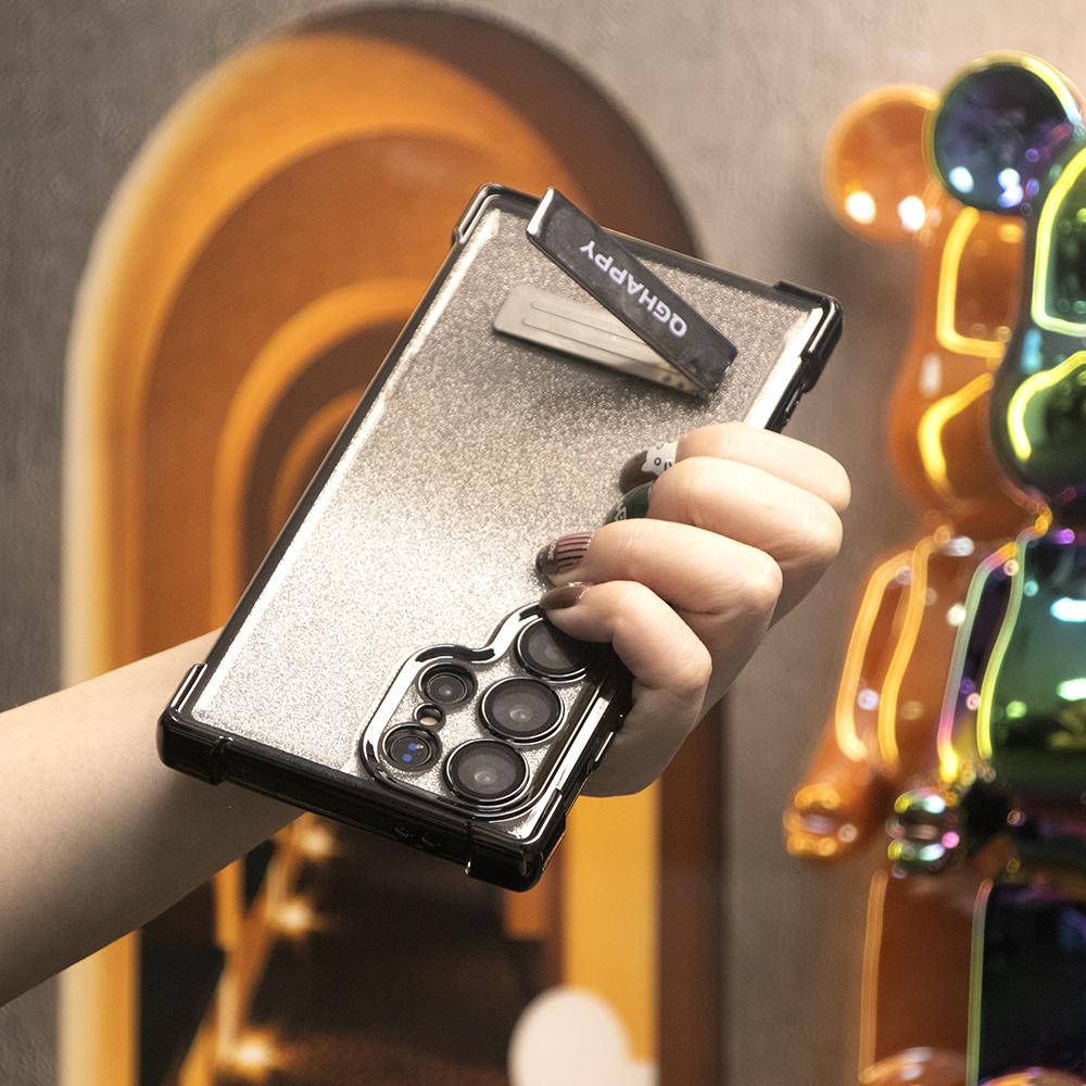 Gradient Plating Four Corners Thin Kickstand Phone Case for Samsung S25Ultra S25 S24 S23 S22 S21 Note20 A53 A54 A55 Hard Acrylic Bumper Full Cover