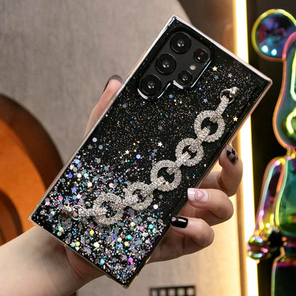 Glitter Star Sequin With Diamond Rhinestone Chain Phone Case For iPhone 16 15 14 13 12 11 XR XSMax X/XS Clear Soft TPU Back Cover