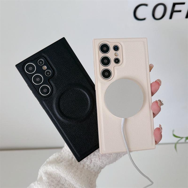 For Samsung S25Ultra S25 S24 S23 Phone Case, Luxury Slim Magnetic Matte Leather Emboss Pattern Len Protection Shockproof Hard Full Cover