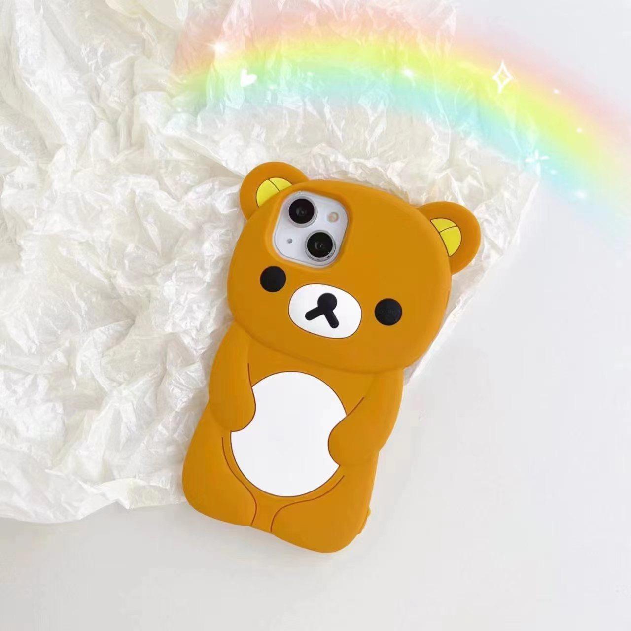 Full Silicone Lovely Bear Protection Shockproof Phone Case For iPhone 16ProMax 15 14 13 12 11 Skin Feel Soft Full Cover