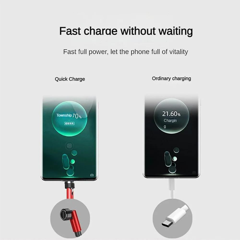 1m/2m/3m Magnetic Charging Cable 540° Rotating Magnetic Phone Charger Cable - 90° Angle Connector, Nylon-Braided Cords For iPhone For Samsung Smart Phone Accessories