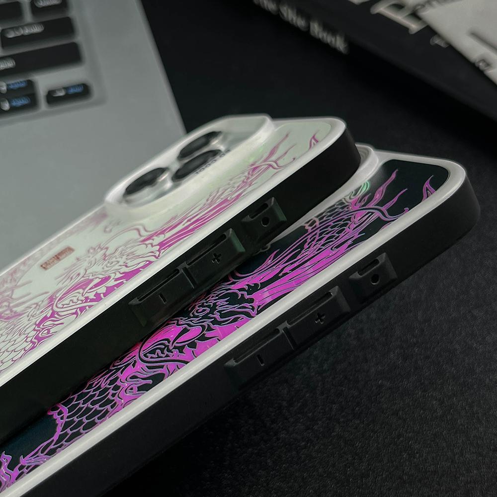 Gradient Color Luminous Dragon Phone Case For iPhone 16ProMax 16 15 14 13 12 11 Pro Max Plus Shockproof Protection Hard Full Cover